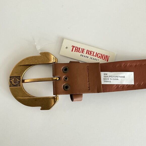 True Religion Belt Medium Gold-tone Buckle Pyramid Studs S - Picture 7 of 10
